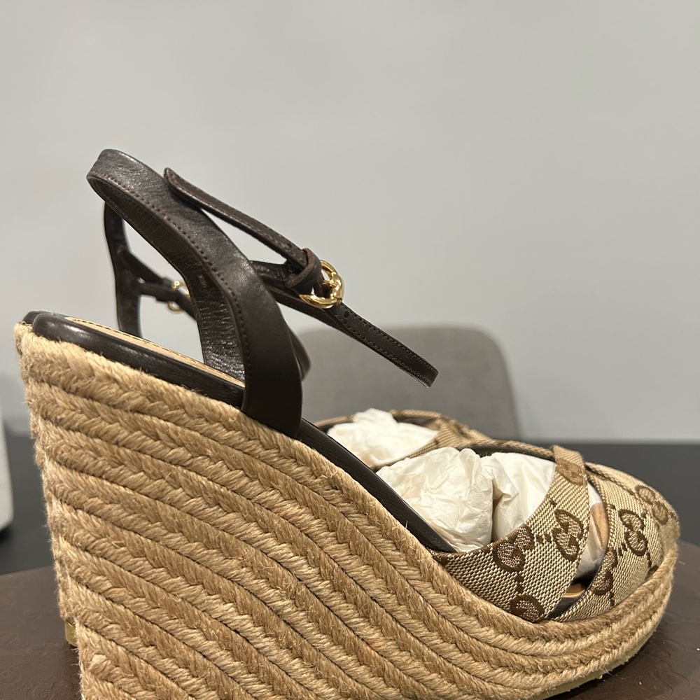 Gucci Tan and Brown Wedge Sandals - Picture 6 of 13